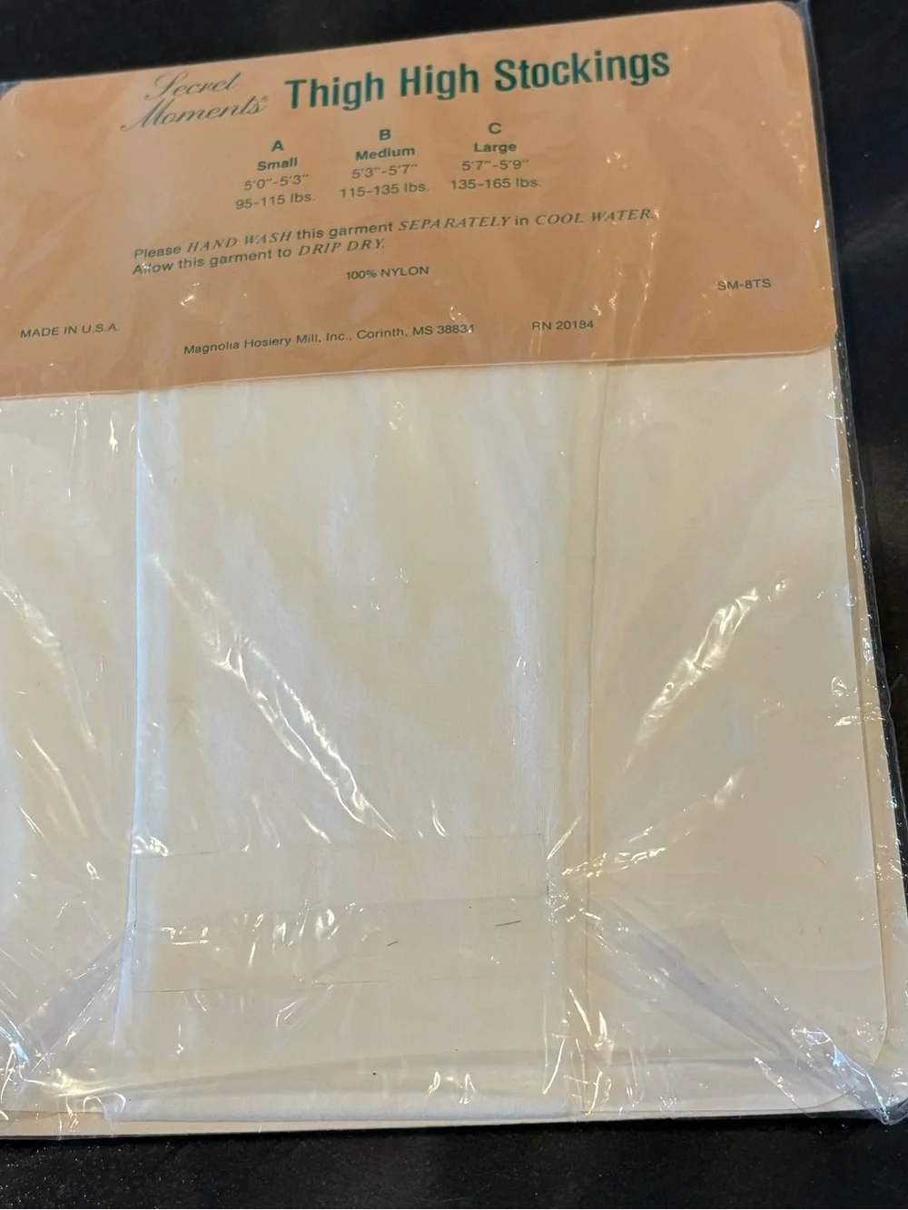 Vintage Secret Moments Thigh High Stockings White Lace Top Sheer Nylon LARGE